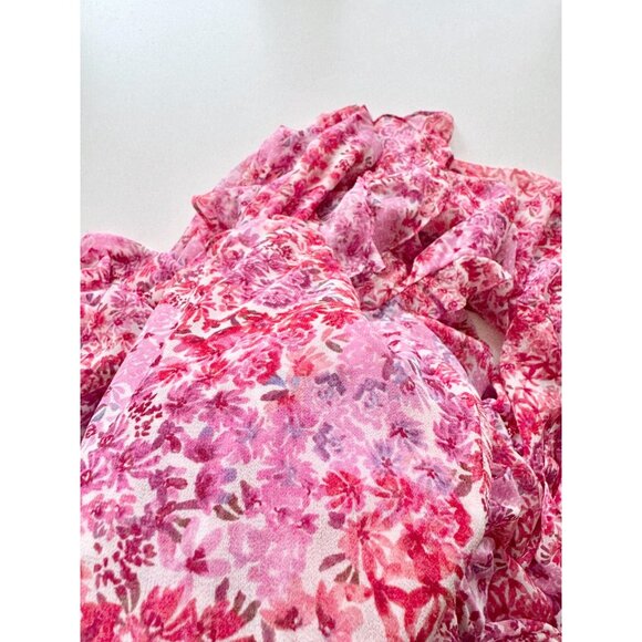 MISA Amelia Pink Del Rio Floral Chiffon Ruffle Cut-Out Tiered Maxi Dress, Size S - Picture 13 of 16